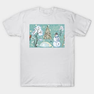 Snowman winter Pattern T-Shirt